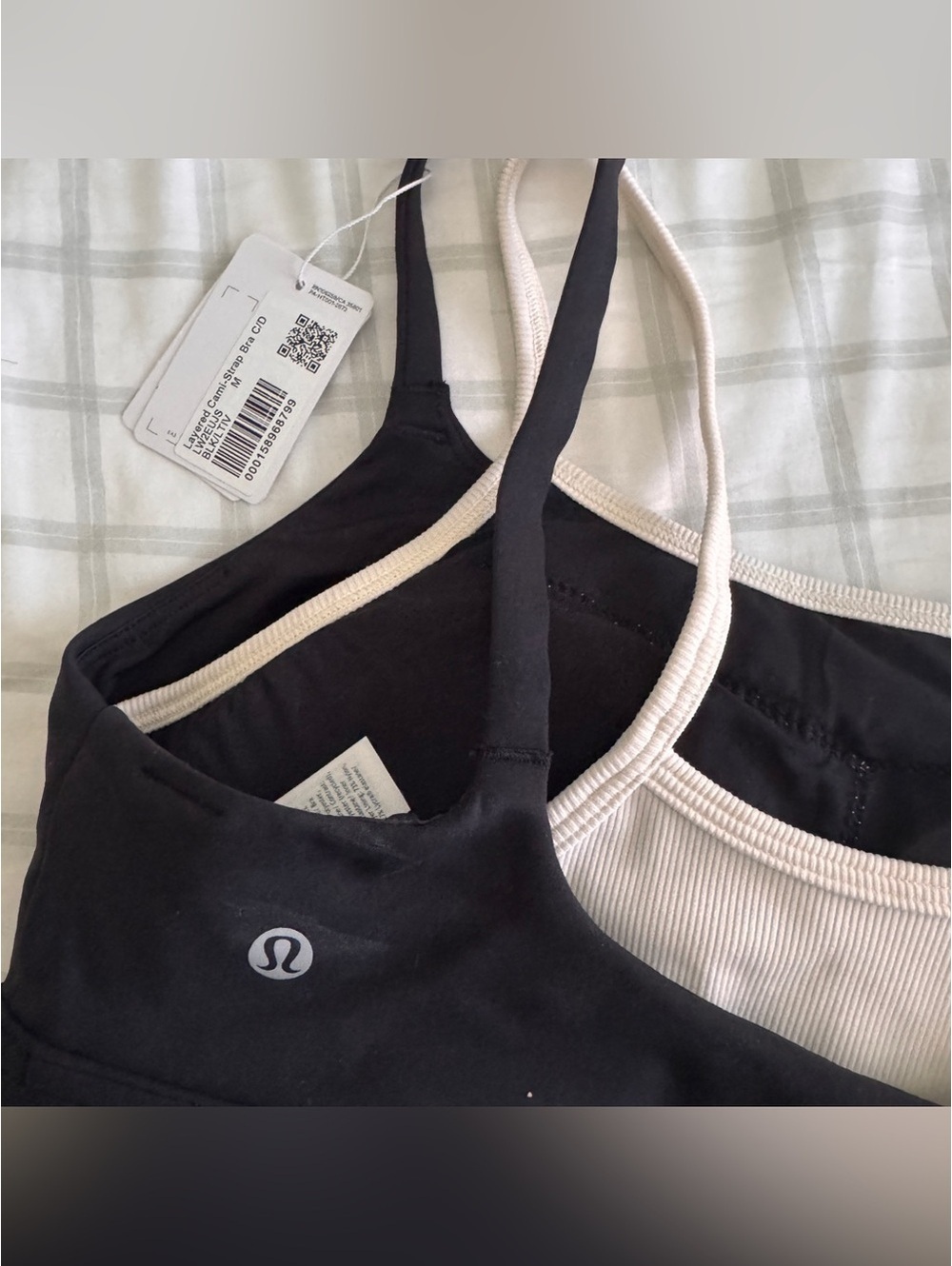 🆕🖤 Lululemon Layered Cami Strap Bra C/D - Black / Light Ivory - Picture 7 of 7